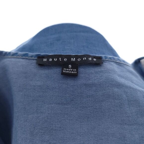 Haute Monde Junior's Size Small Solid Blue Tencel Denim Shirt - Picture 8 of 9